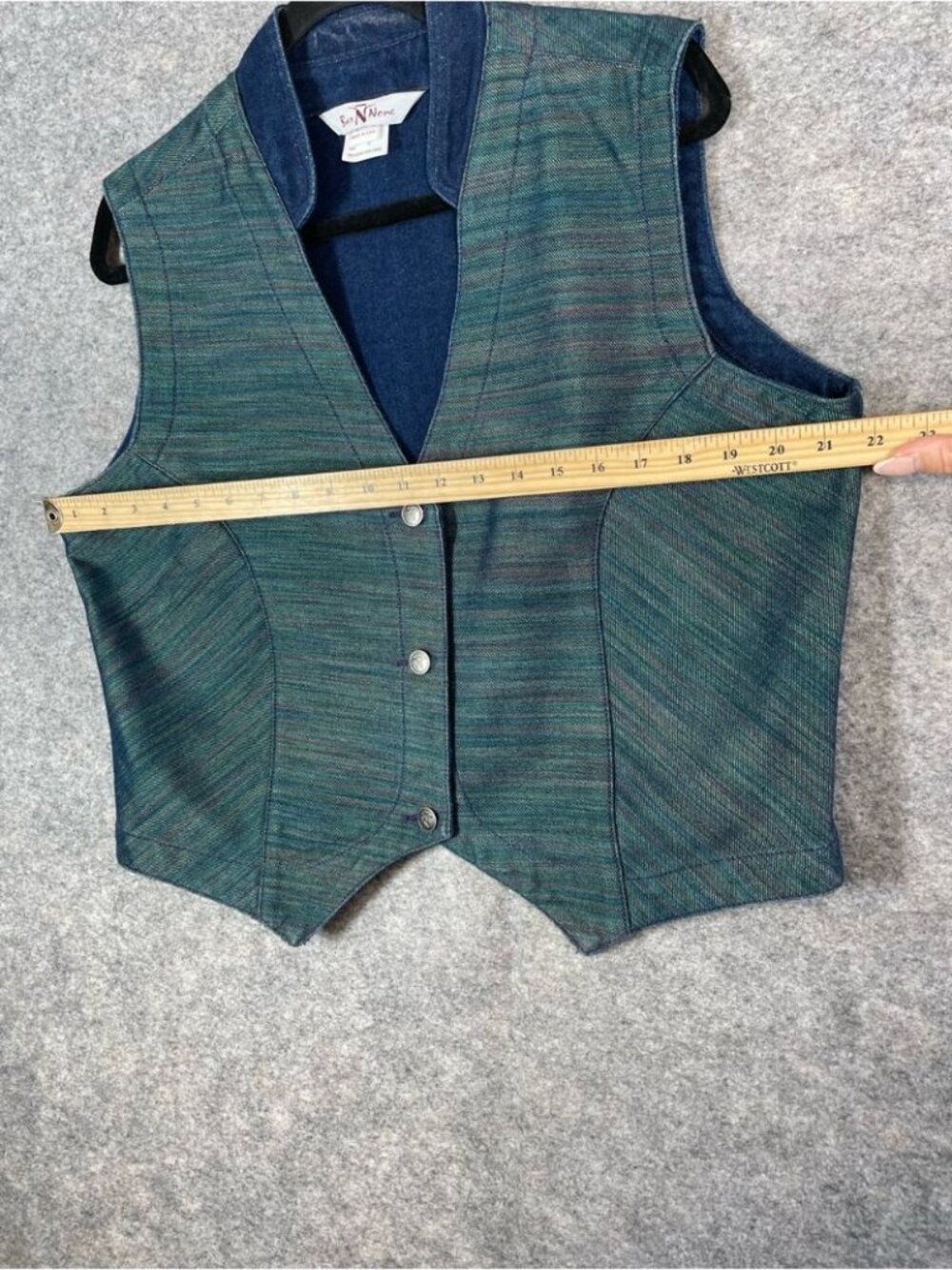 Vintage Bar None Denim Vest Blue Green XL Western Festival Rodeo Boho Chic USA - Picture 12 of 12